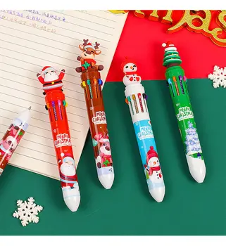  60шт Рождественская шариковая ручка 10 цветов, студенческая ручка, цветная ручка, шариковая ручка Санта-Клауса, 0,5 мм, школьные канцелярские принадлежности, подарки для детей