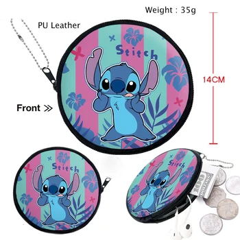  2024 Мини-кошелек для монет Disney Stitch с мультяшными Лило и Стичем, женская сумка для хранения монет из искусственной кожи, женский кошелек с круглым ключом