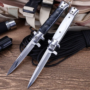  Нож из Дамасской стали Складной нож 440C Акриловый с деревянной ручкой Карманный Складной нож Походные Охотничьи ножи для выживания EDC Инструмент