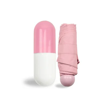  Маленький складной карманный зонт с капсульным чехлом для защиты от ультрафиолета (розовый)