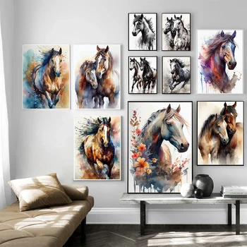 Черно-белые плакаты с животными, бегущая лошадь, современные принты, настенные рисунки на холсте, картины для гостиной, украшения дома