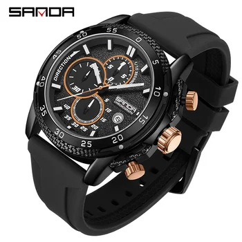  SANDA 5314 Оранжевые спортивные часы для мужчин, модные водонепроницаемые кварцевые наручные часы со светящимся хронографом и силиконовым ремешком с автоматической датой