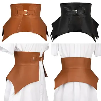  Новый черный Коричневый Длинный широкий пояс из искусственной кожи неправильной формы в стиле панк, женская мода, осень-зима, пояс-корсет