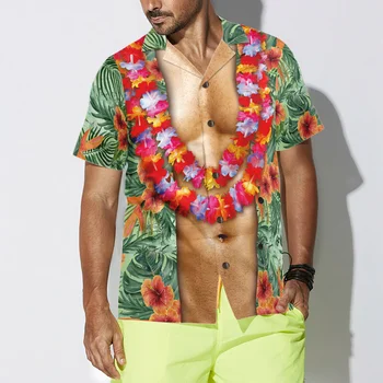  Забавный костюм с тропическим цветочным рисунком Aloha, мужские гавайские рубашки, мужские повседневные топы с принтом, модные уличные футболки