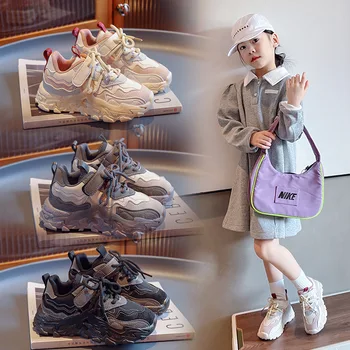  Спортивная обувь для девочек; Новинка осени 2023 года; Детская обувь для папы; Нескользящая Толстая Подошва для Родителей и детей; Повседневная обувь для студенческих мальчиков