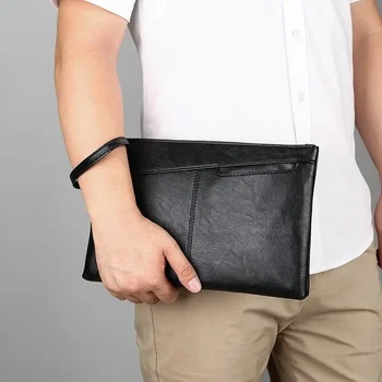  2023 Сумка из искусственной кожи Классическая Черная сумка-конверт большой емкости Модная мужская сумка-клатч
