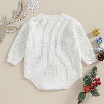  Рождественский наряд для новорожденных Мальчиков и девочек, Вязаный свитер с длинными рукавами и буквенной вышивкой, комбинезон Осень-зима