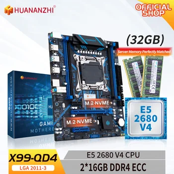  Материнская плата HUANANZHI X99 QD4 LGA 2011-3 XEON X99 с процессором Intel E5 2680 V4 с комбинированным комплектом памяти 2*16G DDR4 ECC Set NVME