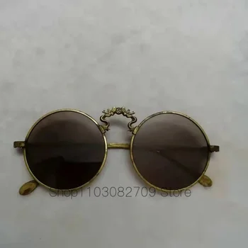  Очки из натурального хрусталя и коричневого камня в латунной оправе old Shanghai vintage Double Dragon солнцезащитные очки
