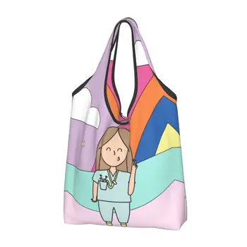  Забавная мультяшная сумка для покупок с принтом доктора и медсестры, портативная сумка для покупок через плечо