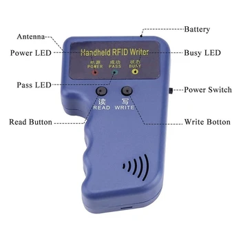  125 кГц RFID-Копировальный Аппарат для Идентификации Личности, Ручной Считыватель Идентификационных Карт, Дубликатор + 6 Штук Брелоков + 6 Штук Карт-Ключей С Усовершенствованным Чипом