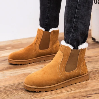  Зимние ботинки для мужчин, новинка 2023, уличная плюшевая Зимняя обувь, сохраняющая тепло, мужские ботильоны на платформе, мужская обувь без застежки с хлопковой подкладкой