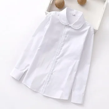  2023 Одежда для малышей, школьная форма, рубашки для девочек, белая детская рубашка с длинным рукавом и отложным воротником для девочек