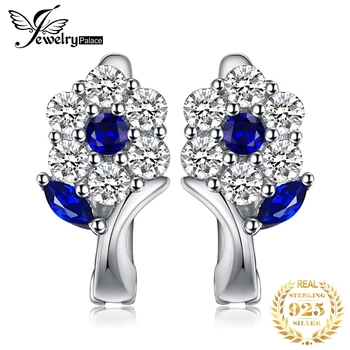  Серьги-кольца из стерлингового серебра 925 пробы с голубой шпинелью, созданные JewelryPalace Flower, для женщин, модный подарок, модные украшения, Новое поступление