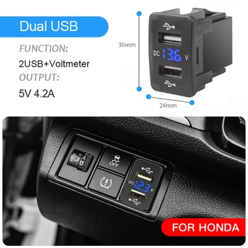  YC-A80 Двойной 4.2A USB Автомобильное Зарядное Устройство 12 В-24 В 36x24 мм С Вольтметром 60 см Провода Автомобильные Аксессуары Для XIAOMI HUAWEI IPHONE Специальный Honda