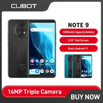  Смартфон Cubot Note 9 Android 11 Восьмиядерный 5,99 Дюймов 3 ГБ + 32 ГБ Мобильный Телефон 16 МП 5900 мАч 16 Мп Тройная Камера Мобильные Телефоны с двумя SIM-картами