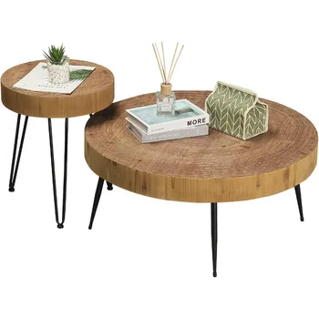  Круглый журнальный столик Набор из 2 предметов мебели Modern Circle из натурального дерева, боковые и торцевые настольные наборы для гостиной Бесплатная доставка