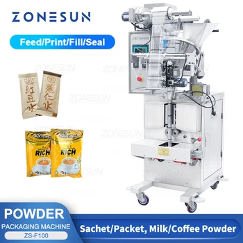  ZONESUN ZS-F100 Машина для запайки пластиковых пакетов с порошковой подушкой с 4 боковыми уплотнениями, Автоматическая упаковочная машина для пищевых напитков