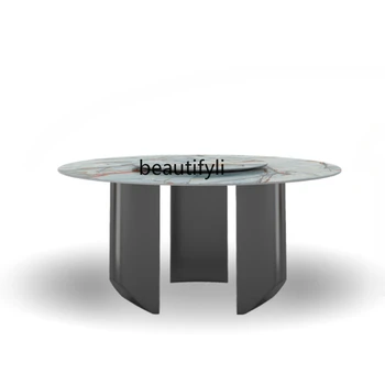  Итальянские обеденные столы и стулья из каменной плиты, круглый стол из скандинавского мрамора, Светлый Роскошный Современный обеденный стол для дома