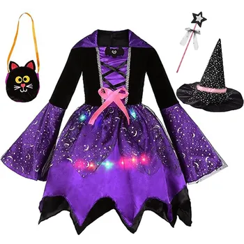  2023 Карнавальный костюм Тыквы для косплея на Хэллоуин Для маленьких девочек, маскарадное платье с длинными рукавами и принтом, комплекты костюмов Ведьмы для карнавальной вечеринки