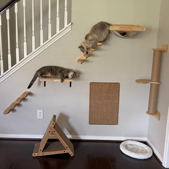  1 шт. Настенные деревянные полки для лазания для кошек, когтеточка и гамак с лестничной площадкой для прыжков, мебель для домашних кошек