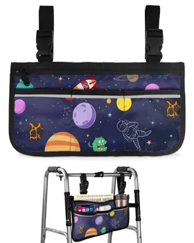  Космический Мультфильм Планета Солнце Астронавт Сумка для инвалидной коляски с карманами, Подлокотники, боковые сумки, Прогулочная рама для электрического скутера, сумка для хранения