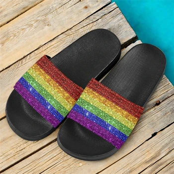  Гордость ЛГБТ, Принт радужного флага, Повседневные тапочки для взрослых, Нескользящие Легкие сандалии для ванной комнаты, женские летние популярные горки для прогулок