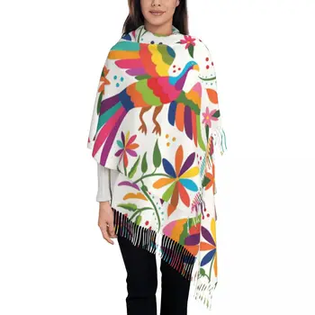  Женский шарф с кисточкой, мексиканская птица Отоми, Большая зимняя теплая шаль, повседневный кашемировый шарф