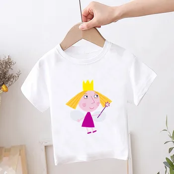  Горячая распродажа, Детская футболка с принтом Королевства Бена и Холли, Милые летние топы для девочек, Одежда для маленьких мальчиков, Детская футболка с коротким рукавом