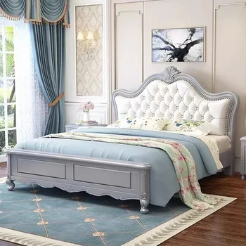  Европейская двуспальная кровать King Size, Современная Белая кровать с Высоким изголовьем, Двуспальная кровать Twin, Деревянная Спальная Мебель Cama De Casal Для спальни