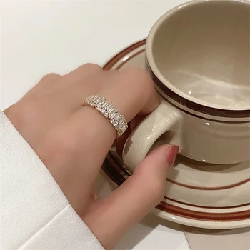  Женское изысканное геометрическое кольцо с кристаллами, женская мода, темперамент, Простые Универсальные Открытые Регулируемые кольца, ювелирные изделия