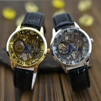  Модные Мужские наручные часы Winner Top Brand из кожи с отверстиями для рук, ручные механические Студенческие спортивные часы для отдыха