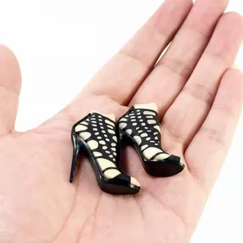  Черные сексуальные туфли-лазейки в масштабе 1/6, женские солдатские сандалии с ножками, форма для 12-дюймовых игрушек-фигурок, Кукла пшеничного цвета.