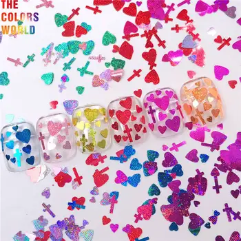  TCT-056 Love Heart And Cross Mix Star Высокая Сверкающая Лазерная Цветная Косметика Для Ногтей С Блестками Nail Art Decoration Украшение Для Макияжа