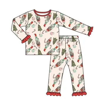 Рождественская горячая распродажа, серия детских пижам с длинными рукавами, кружевные брюки с рисунком Рождественской елки из мультфильма, кружевной комплект для девочек, брюки для мальчиков