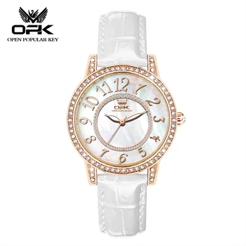  OPK 8621 Роскошные кварцевые часы для женщин для повседневной жизни Водонепроницаемые светящиеся женские часы с цифровой шкалой Кожаные женские ручные часы