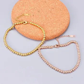  18-каратный позолоченный Круглый браслет из бисера, Браслет из розового золота для женщин, Мужские Ювелирные изделия, Подарки, Модные Аксессуары