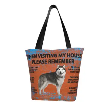  Многоразовая хозяйственная сумка Siberian Husky Женская холщовая сумка через плечо Портативные сумки для покупок с собакой Аляскинского маламута