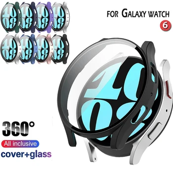  Чехол для Часов Защитный Чехол для Samsung Galaxy Watch 6 40 мм 44 мм Браслет Жесткая Рамка Для ПК + Стекло Полное Покрытие Корпуса Аксессуары
