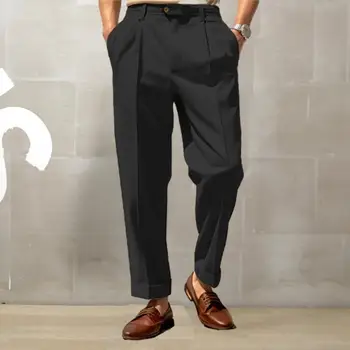  Мужские брюки свободного кроя, однотонные мужские брюки, Стильные мужские костюмные брюки, удобные Широкие брюки средней талии, дышащие для официальных мероприятий