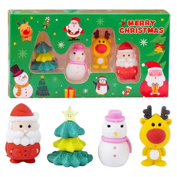 Рождественский ластик для детей, 4 шт., ластики с рождественскими персонажами, милые рождественские ластики-пазлы, настольные игрушки для домашних животных для