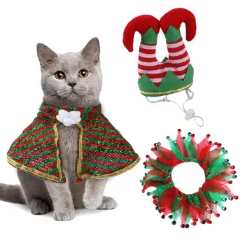  Рождественский комплект одежды для кошек, 3 ПРЕДМЕТА, Плюшевая одежда для домашних животных, Милый костюм, милый костюм, костюм для кошек с регулируемым плащом, Шляпа Клоуна