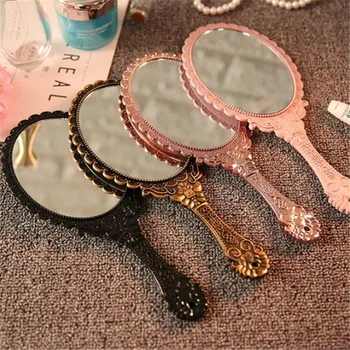  Винтажное ручное туалетное зеркало с резьбой, зеркало для макияжа, косметическое компактное зеркало для макияжа в СПА-салоне, ручка для косметического компактного зеркала для женщин