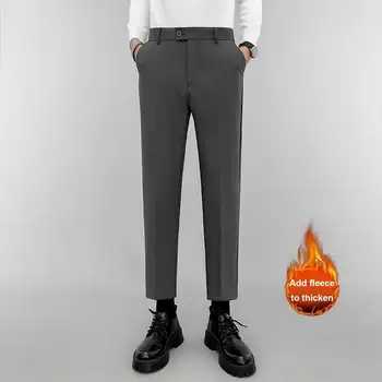  Высококачественные Роскошные Прямые брюки для делового костюма, мужские дизайнерские брюки из бамбукового волокна, осень-зима, Элегантные повседневные Длинные Официальные брюки, мужские