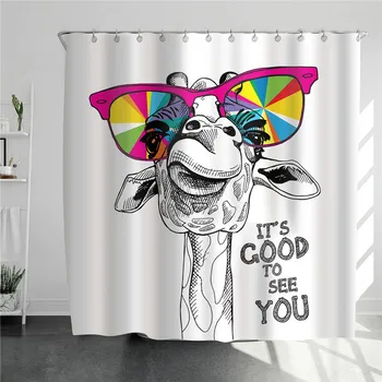  Занавеска для душа с изображением жирафа в разноцветных очках, модный простой дизайн, домашние декоративные занавески для ванной комнаты