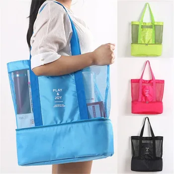  Женская сетчатая прозрачная сумка большой емкости, двухслойная, сохраняющая тепло, Большие пляжные сумки для пикника