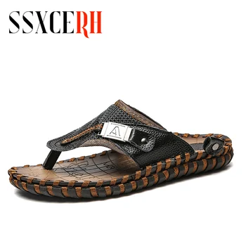  Брендовые мужские вьетнамки, модные роскошные тапочки из натуральной кожи, пляжные повседневные сандалии, летняя мужская модная обувь, Большой размер 48