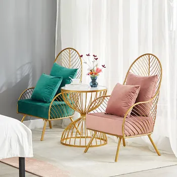  Легкий роскошный односпальный диван-кресло салон красоты зона отдыха балкон ленивый стул с высокой спинкой креативный тканевый диван 1 стол 2 стула