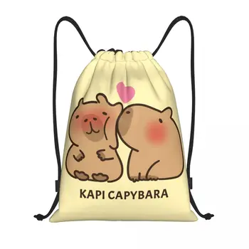  Симпатичная пара Капибар Поцелуй Рюкзак на шнурке для спортзала Спортивный рюкзак Kawaii Capybaras Авоська для бега