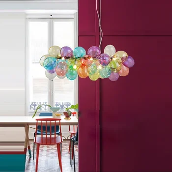  Постмодернистские люстры с разноцветными стеклянными шарами, глянцевый светодиодный декор, подвесное освещение в помещении, столовая, гостиная, спальня, подвесные светильники